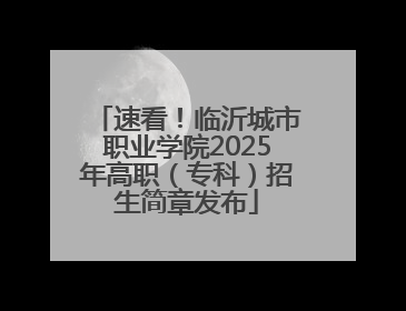 速看！临沂城市职业学院2025年高职（专科）招生简章发布